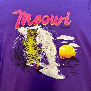 Graphic Cotton T Shirt Hawaiian Cat Surfing